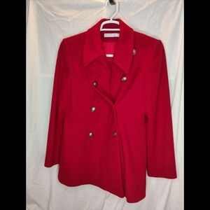 Perry Ellis Portfolio Peacoat Womens 10 Red Double Breasted Merino Wool Saks